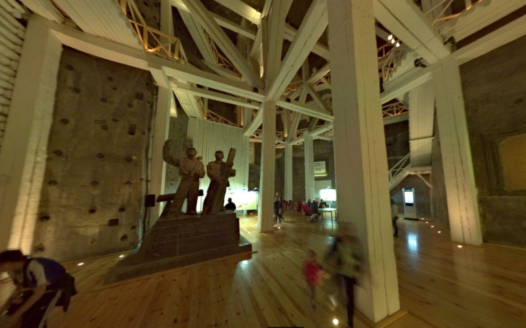 Foto 360 Zona de descanso y tiendas de la Mina de Sal de Wieliczka. VidePan en Polonia