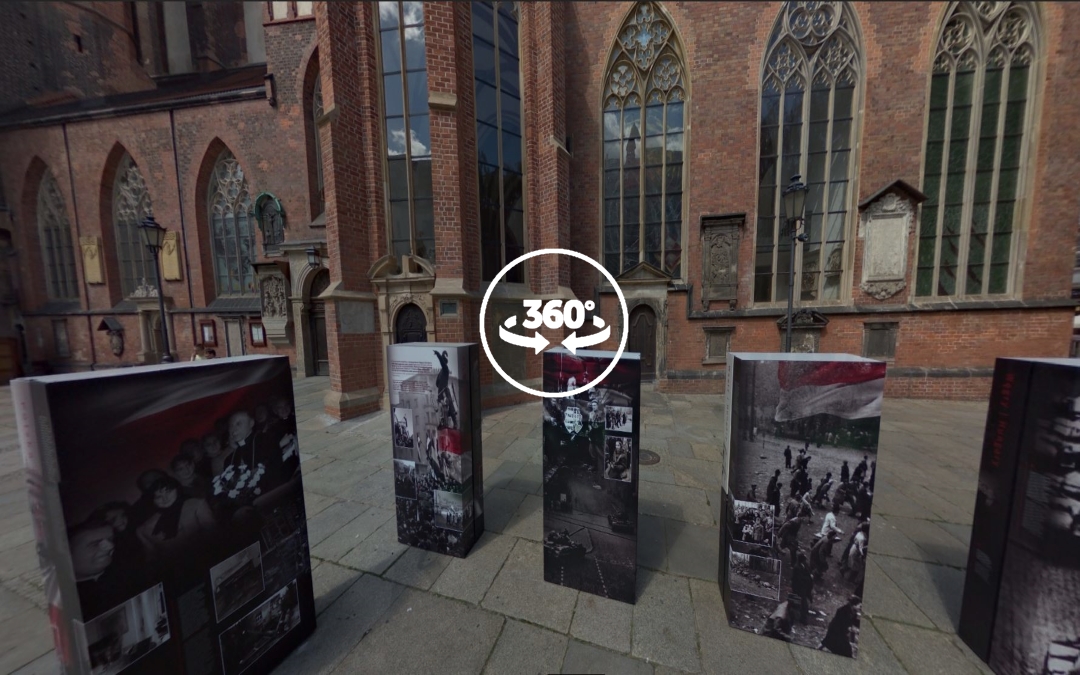 Foto 360 Exposición de fotos frente la Basílica de Santa Isabel de Hungría de Wroclaw(Breslavia).VidePan en Polonia