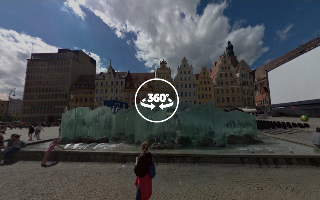 Foto 360 Fuente de la Plaza del Mercado (Rynek) de Wroclaw(Breslavia).VidePan en Polonia