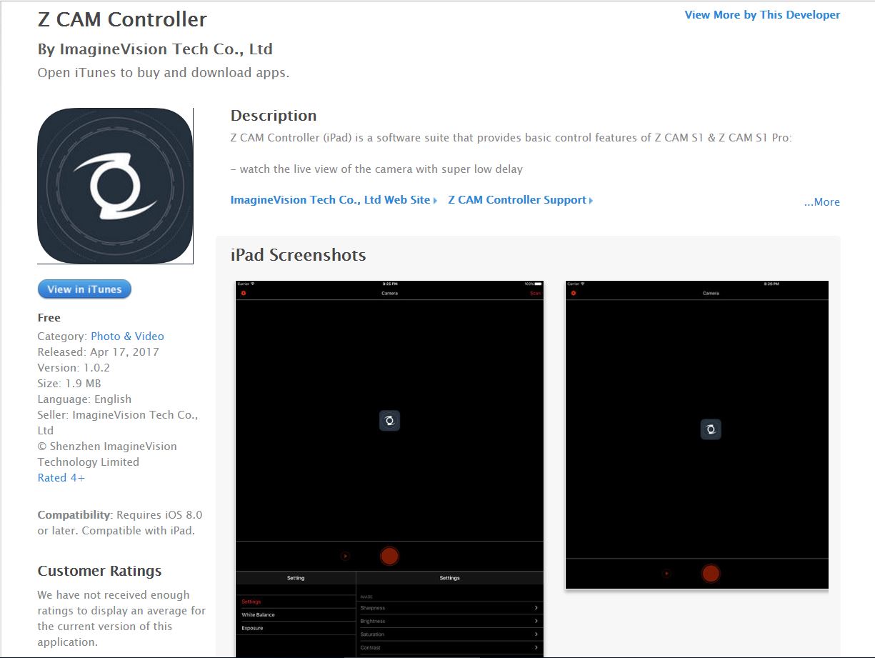 Download Z CAM Controller para Ipad