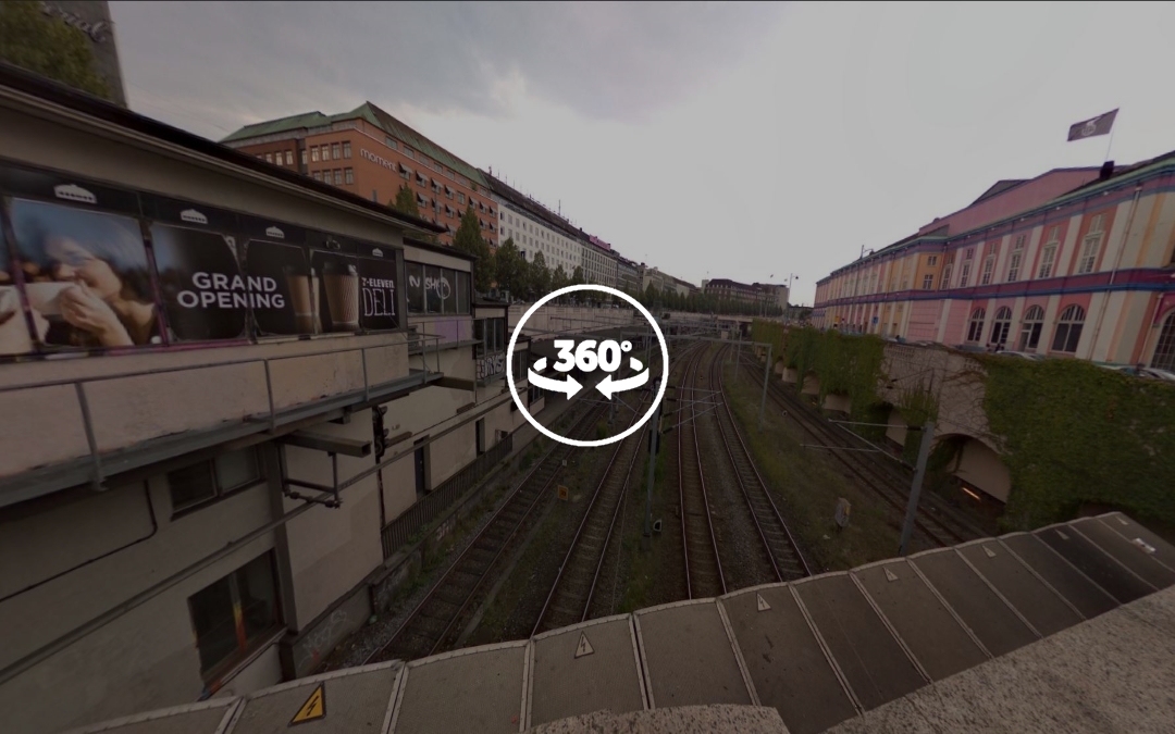 Foto 360 Vías hacia la Estación Central de Copenhague. VidePan en Copenhague