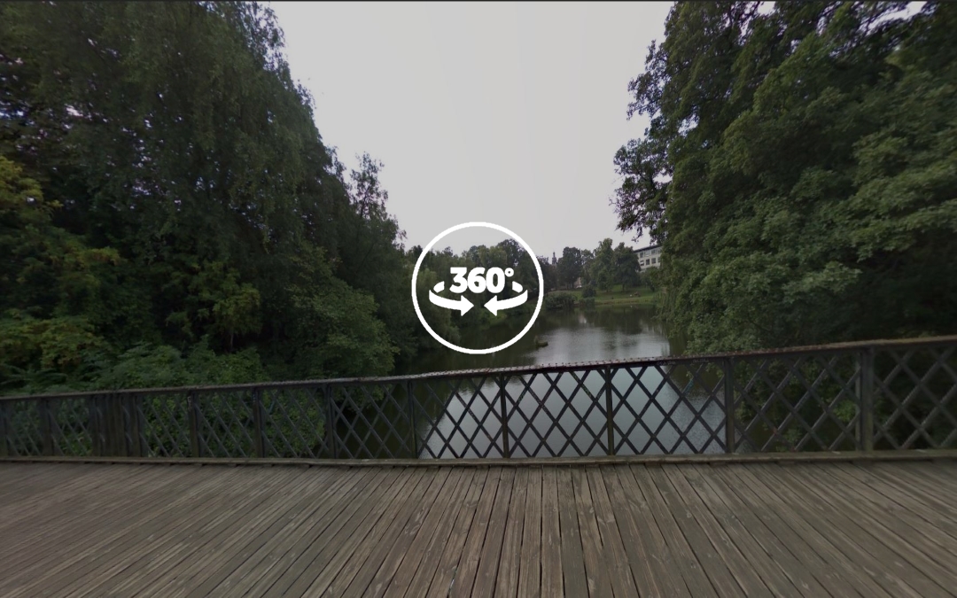 Foto 360 Puente sobre el lago del Ørsteds Park de Copenhague. VidePan en Copenhague