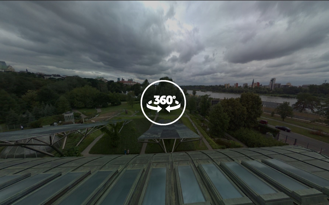 Foto 360 Vistas desde el Jardín de la Biblioteca de la Universidad de Varsovia.VidePan en Polonia