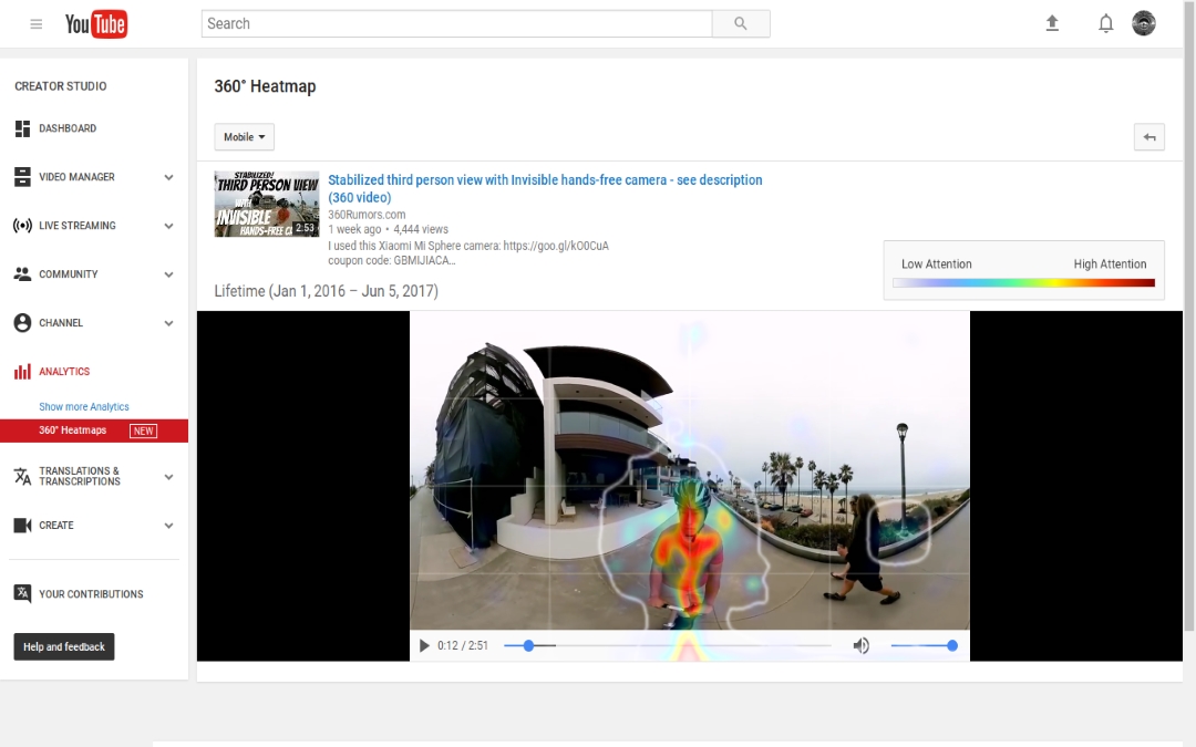 YouTube añade mapas térmicos a los vídeos 360, mostrándote dónde miran los espectadores